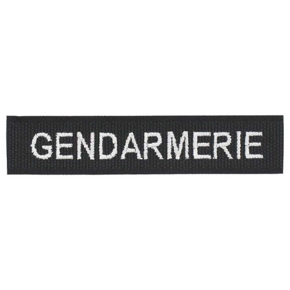 Bande patronymique Gendarmerie Broderie machine fil blanc sur velcro noir