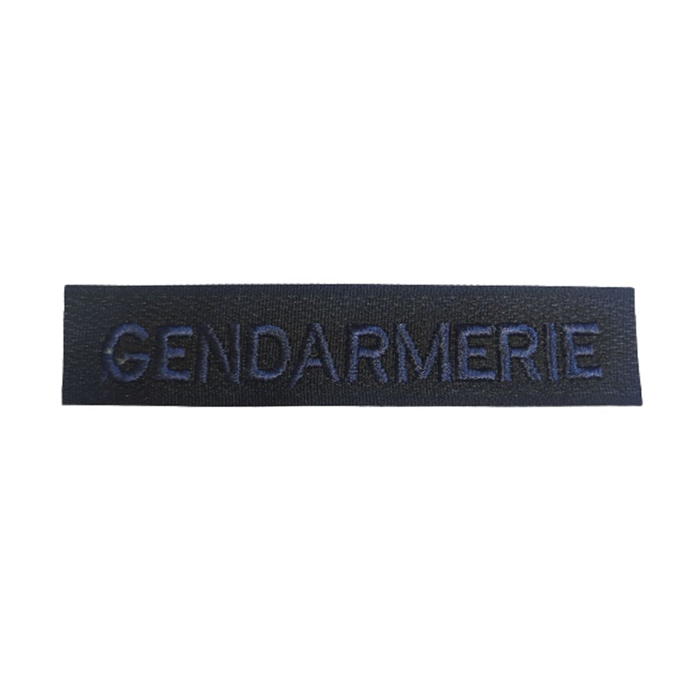 Bande patronymique Gendarmerie Broderie machine fil bleu marine sur velcro noir